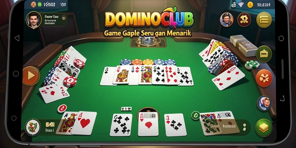 Tampilan gameplay seru dalam DOMINOCLUB dengan pemain lainnya.