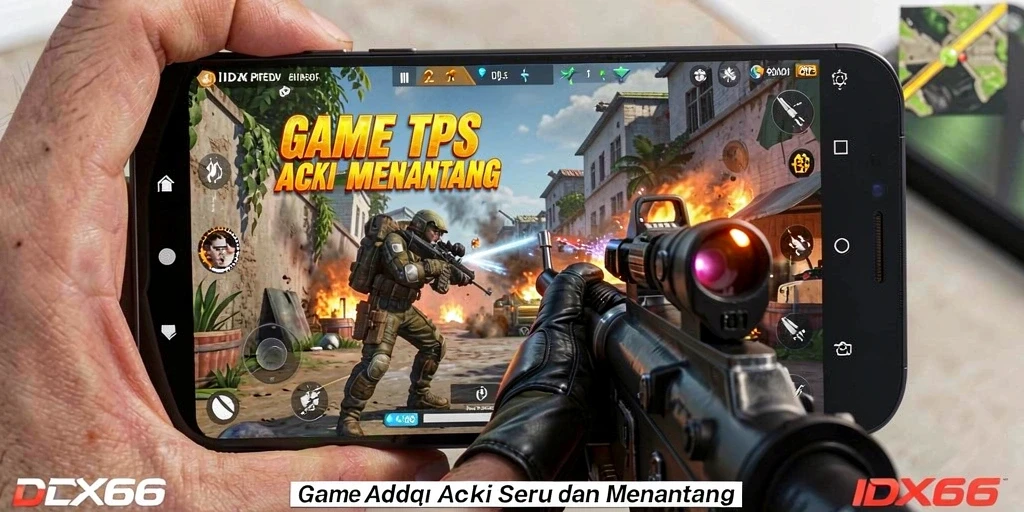 Tampilan aksi seru gameplay TPS IDX66 di medan pertempuran.