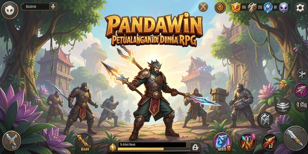 Screenshot gameplay RPG PANDAWIN yang menampilkan pertarungan seru.